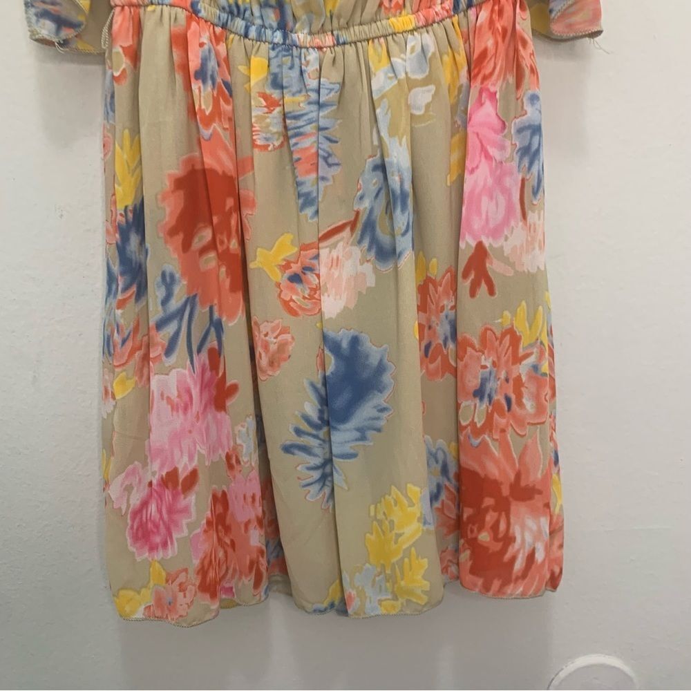 Margo and Sebastian Tan Floral Cap Sleeve Scoop Neck Mini Dress Size XS - Picture 5 of 7